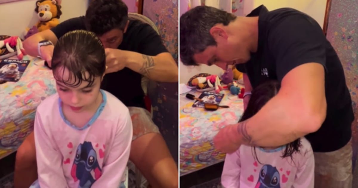 Gabriel Chadan compartilha momento especial de paternidade ao cortar o cabelo da filha