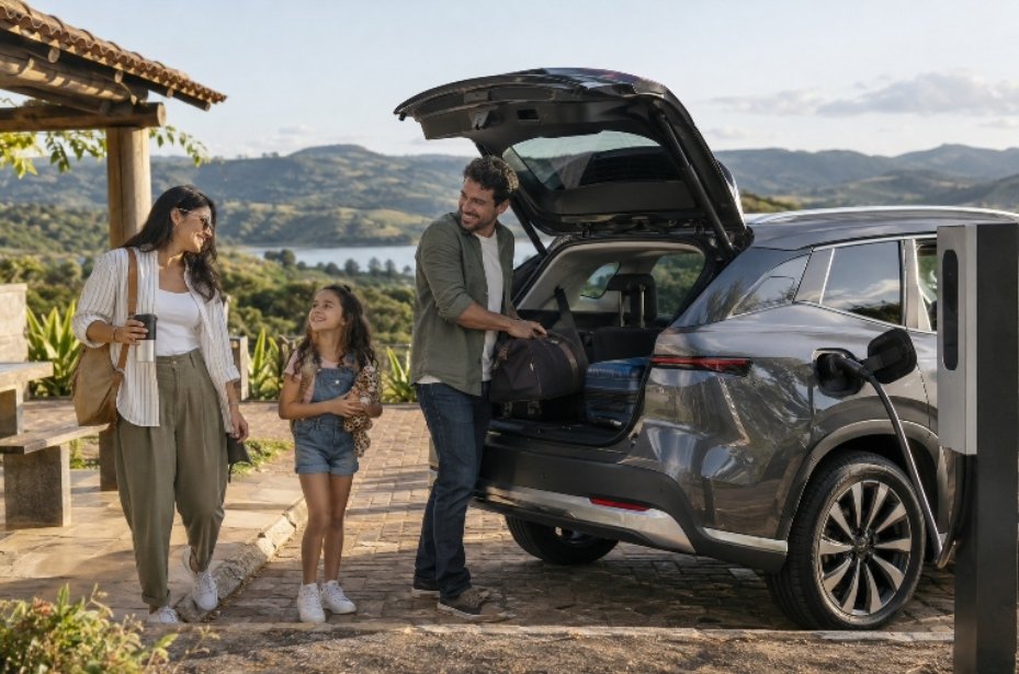 Viagem de carro elétrico no feriado fica melhor com as paradas previstas